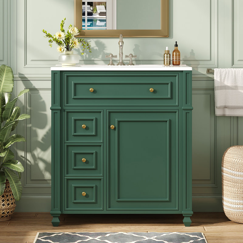 Meuble-lavabo de salle de bain avec lavabo en céramique, Vert
