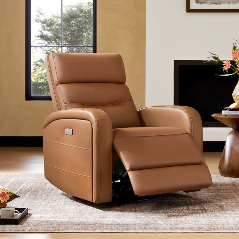 Wyat Sia Geniune Leather Swivel Power Recliner, Aline Butternut Top Grain Leather