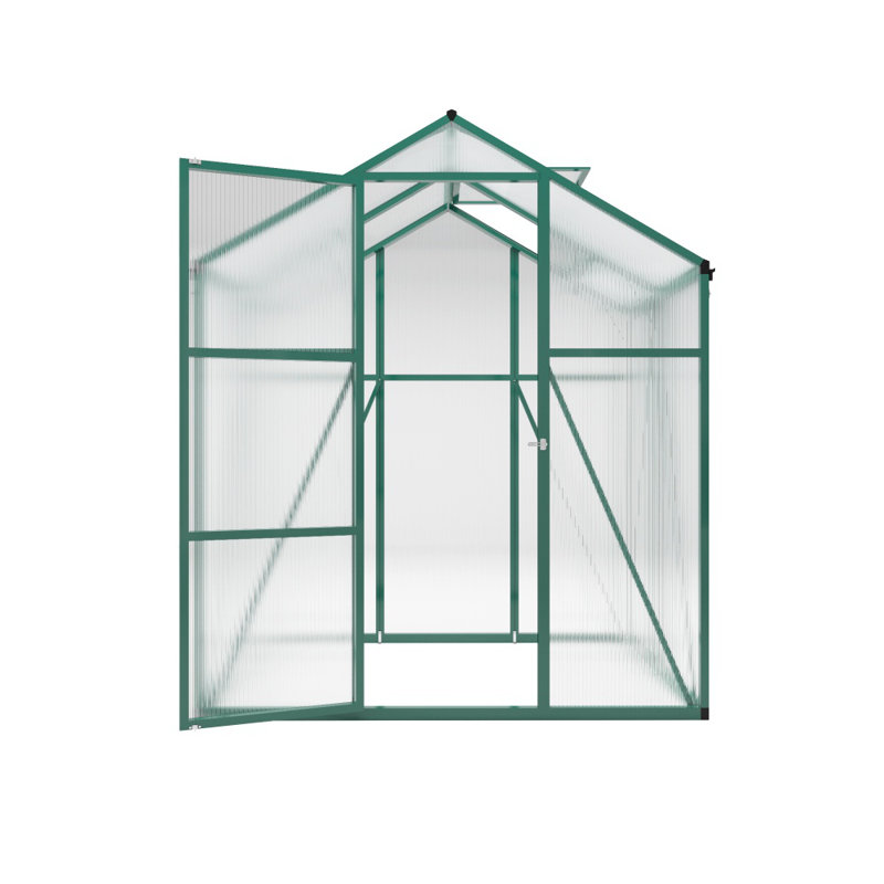6x4 Ft Newly Marketed Walk-in Greenhouse - Heightened Windproof Aluminum Polycarbonate For Year-round Outdoor Use, Green