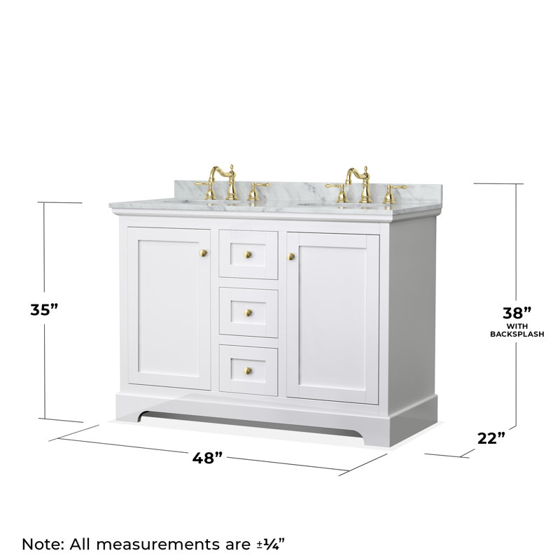 Ensemble de meuble-lavabo double 48 po Avery, Blanc, Or brossé
