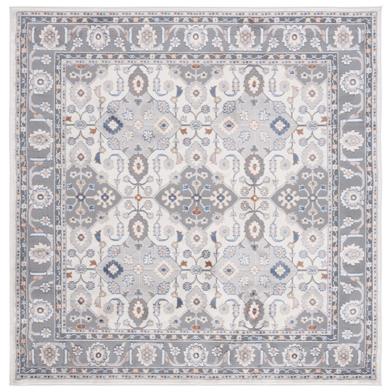 Tapis oriental gris / bleu en polypropylène / polyester tissé à la machine Burnettsville, Carré 6 pi 7 po