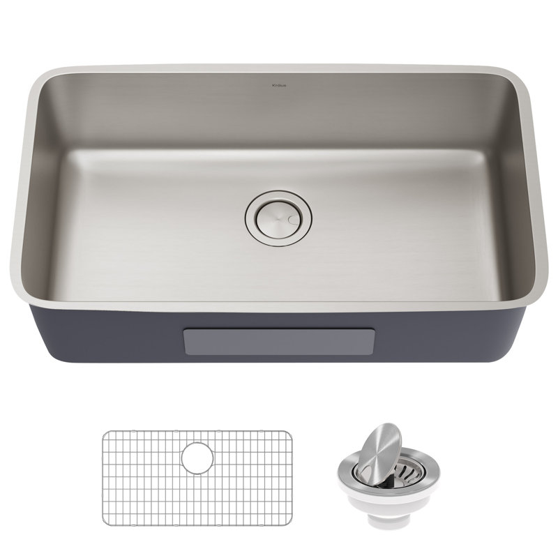 Évier de cuisine à simple cuve encastrable en acier inoxydable de calibre 16 L 33 po Dex ™ KRAUS
