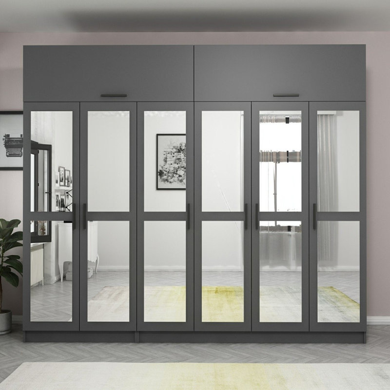 Elina Manufactured Wood Wardrobe, Black, 235cm H x 270cm W x 52cm D