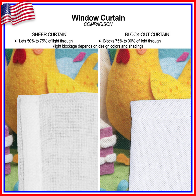 Felt Chickens Birthday Cake Window Curtains, Chickens Sheer & Blockout Curtains - 1 Panel, 50" x 92" - 1 Panel, Sheer