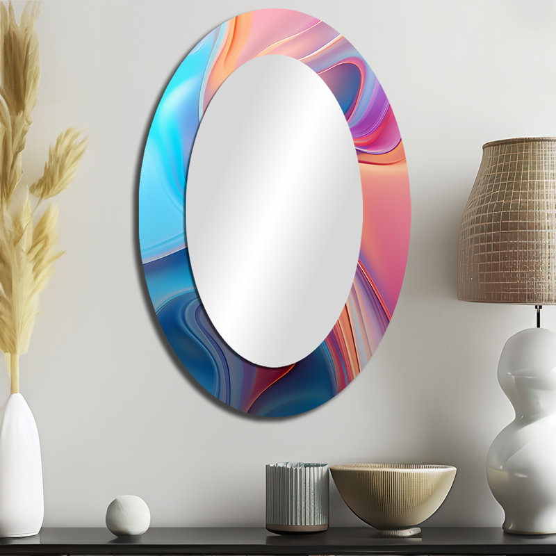Miroir mural moderne transitionnel rose et bleu I - moderne, 36 po x 24 po