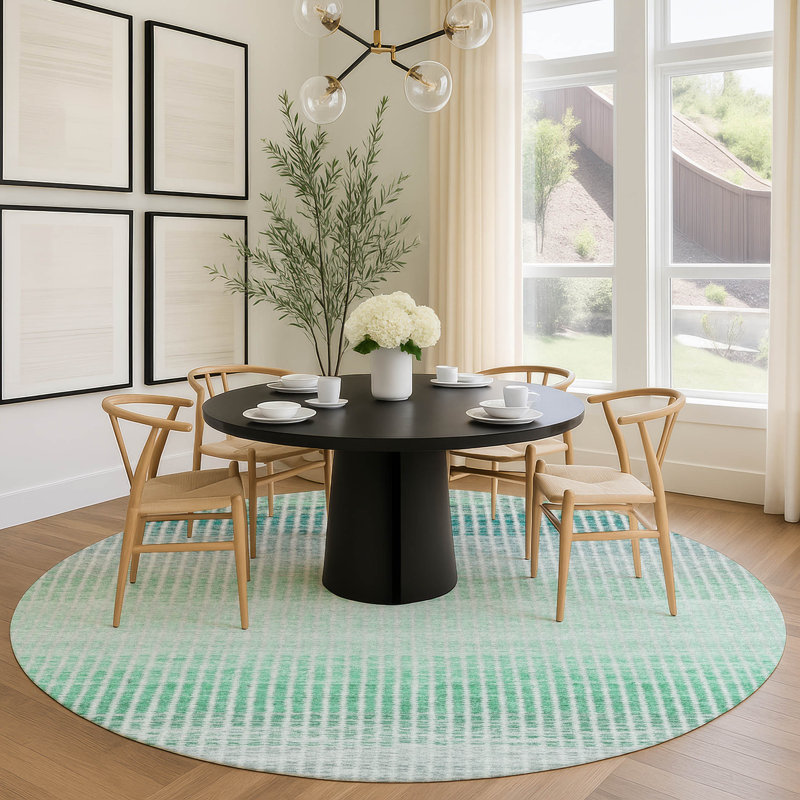 Machine Washable Indoor/Outdoor Jouett ACN2313 Stripes Rug, Round 8'