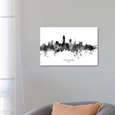 Cleveland Ohio Skyline Name Bw by Michael Tompsett - Wrapped Canvas Gallery-Wrapped Canvas Giclée