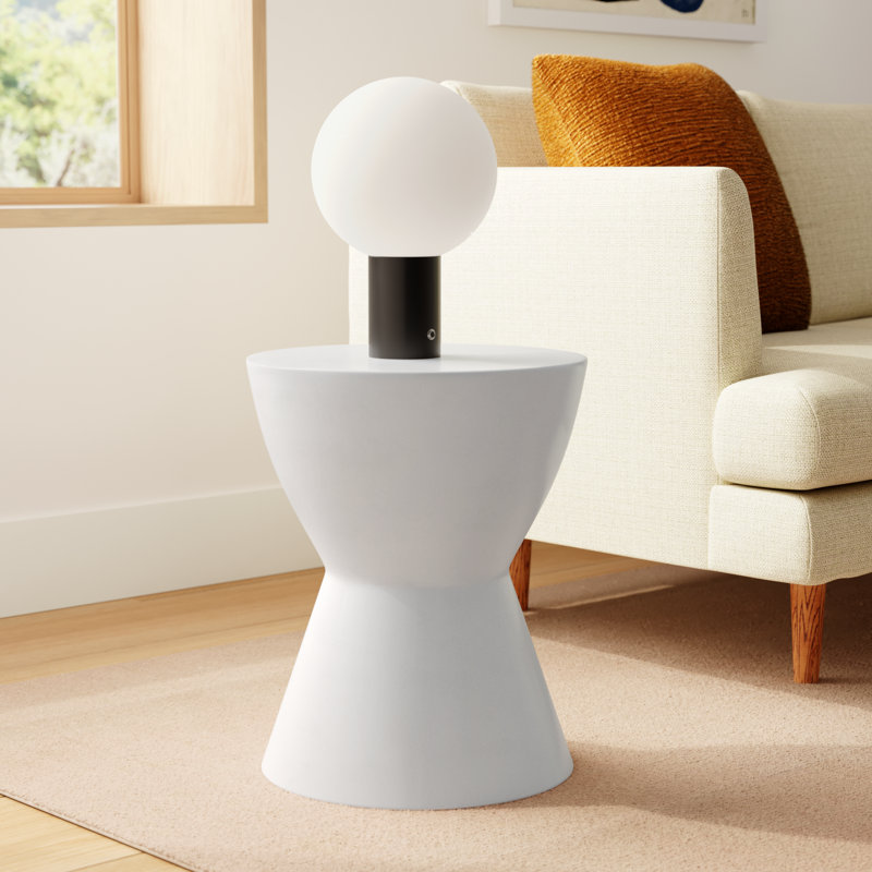 Perse Concrete Top End Table - White, White