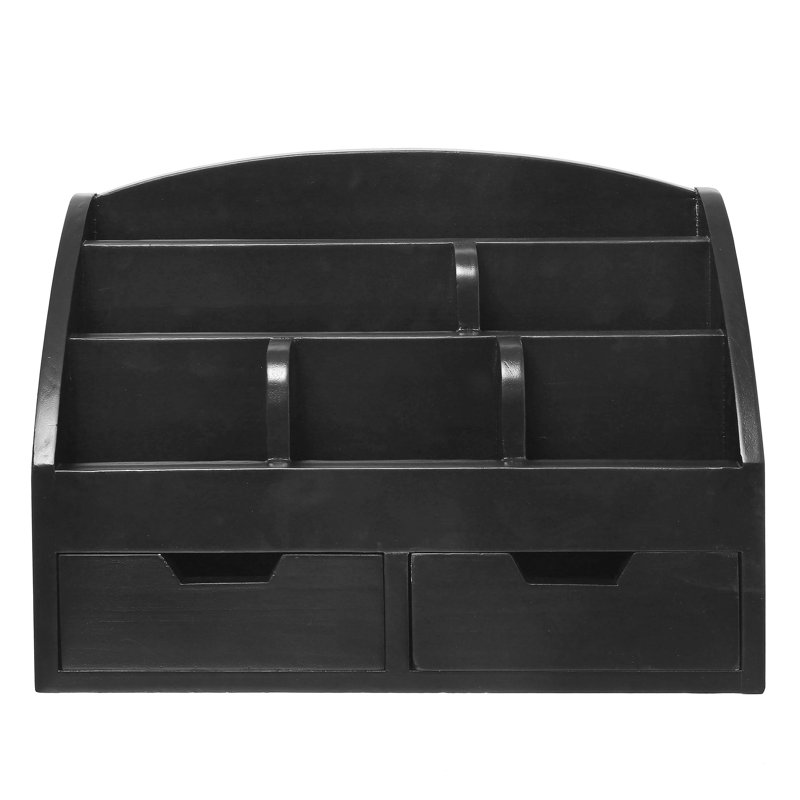 Joakim Wood 6 Compartment Supplies Desk Organiser with Drawers, Black