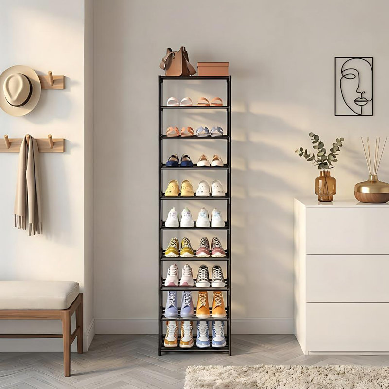 Étagère à chaussures haute 10 étages, étagère à chaussures étroite et légère, support à chaussures vertical compact, petit espace pour le plancher du placard, rangement pour dortoir, entrée de la porte d'entrée, vestibule