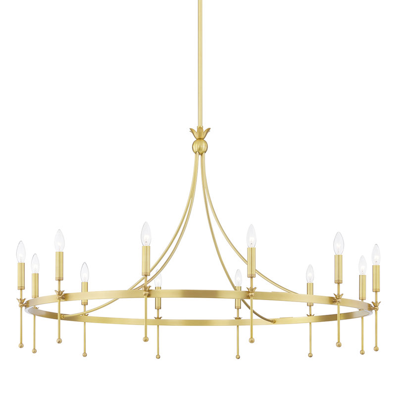 Aged Brass 12-Light Candle Chandelier with Steel Frame