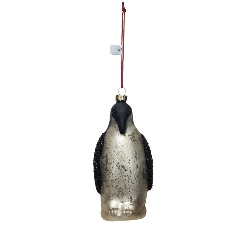 Hand-Painted Mercury Glass Penguin Ornament, Black And White