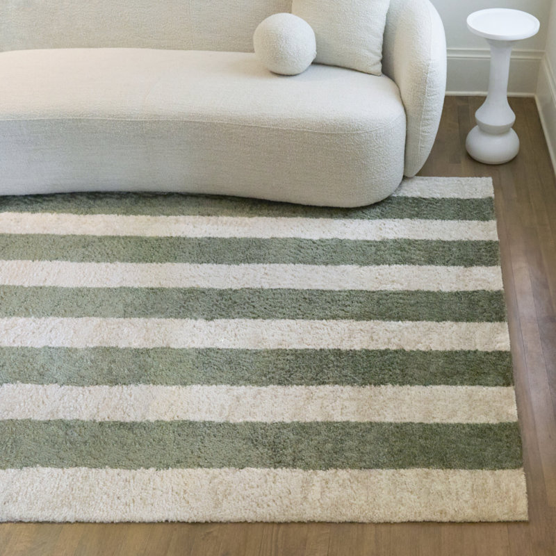 Tapis rayé vert Augello, Rectangle 5'3" x 7'