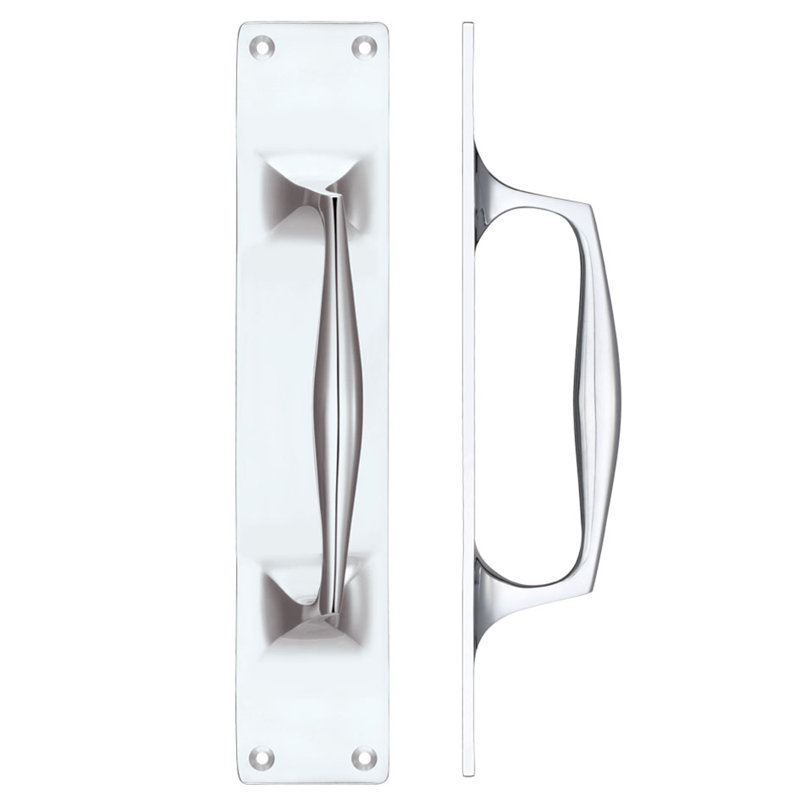 Cast Brass Pull Handle with Backplate, 42.5cm H x 6cm W x 6.5cm D, Polished Chrome