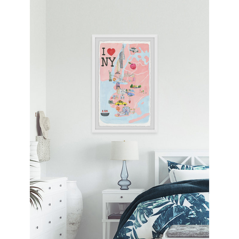 I Love NY Site Map - Cadre photo, reproduction d'art sur papier, H 12 po x l 8 po x P 1,5 po