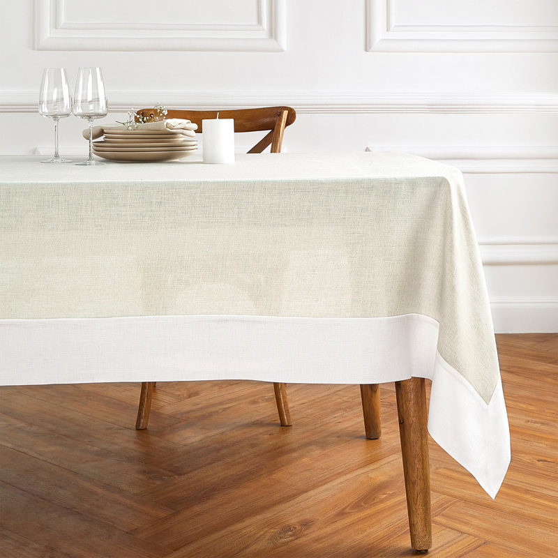 Contempo - 100% Pure Linen Tablecloth, 120" x 60", White/Natural