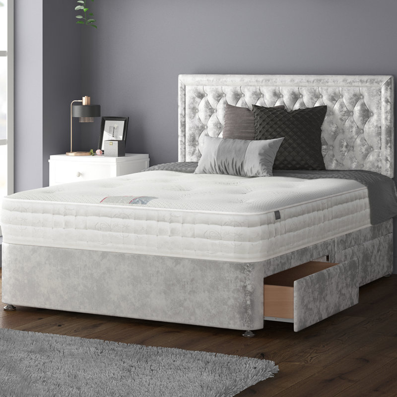 Fan Divan Bed Base, 2 Right Drawers, Silver, Single (3')