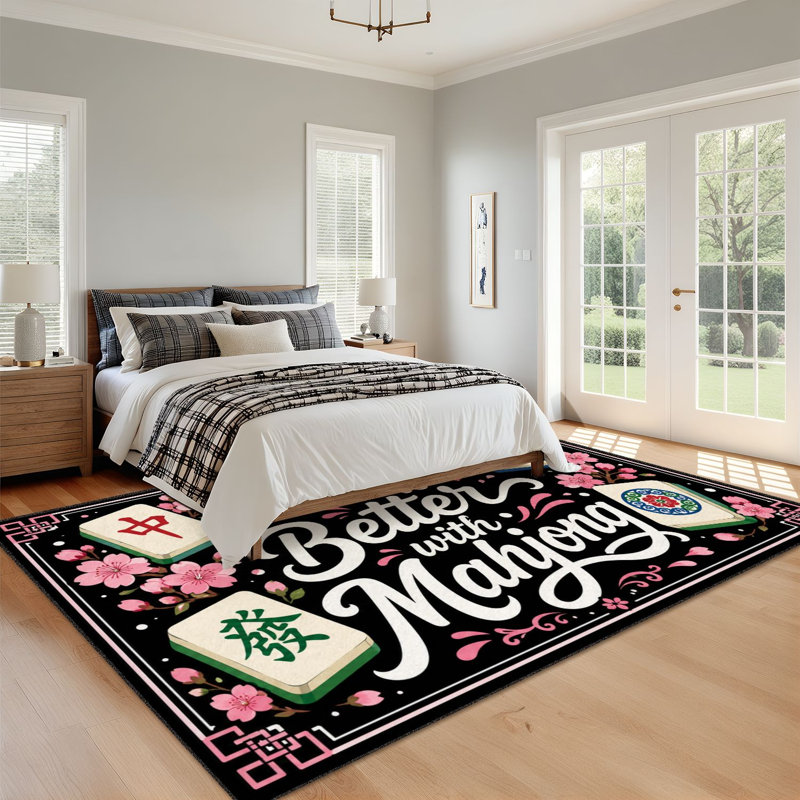 Tapis 10 x 14 pour la vie dans une pièce de Mahjong Mahjong Floral Mahjong Tiles, Rectangle 14' x 10'
