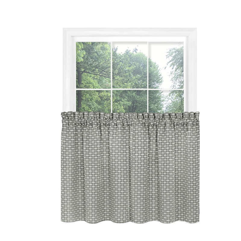 Tywaun Abstract Line Design Tier Pair Set, Half Rod Pocket Cafe Tier Pair Set with Plane Outline, Gray, 58" W x 24" L
