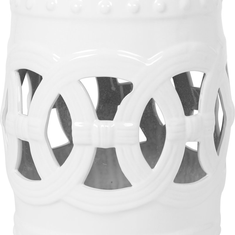 Table d'appoint de jardin 10,5 po x 17 po en céramique, émail blanc, utilisation intérieure / extérieure, tabouret d'appoint élégant pour intérieur / extérieur, charme élégant