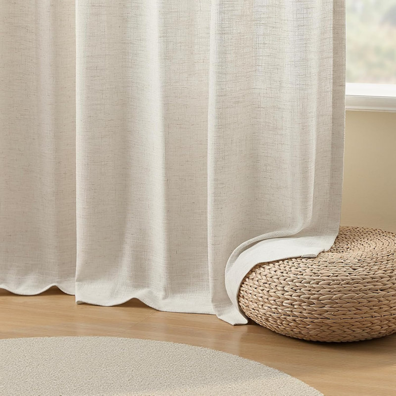 YZ Home Pinch Pleated Linen Curtains 2 Panels Set, Light Filtering Linen Blend Sheer Drapes Memory Trained Pleated Curtain Back Tab with Hooks Rings for Living Room Bedroom