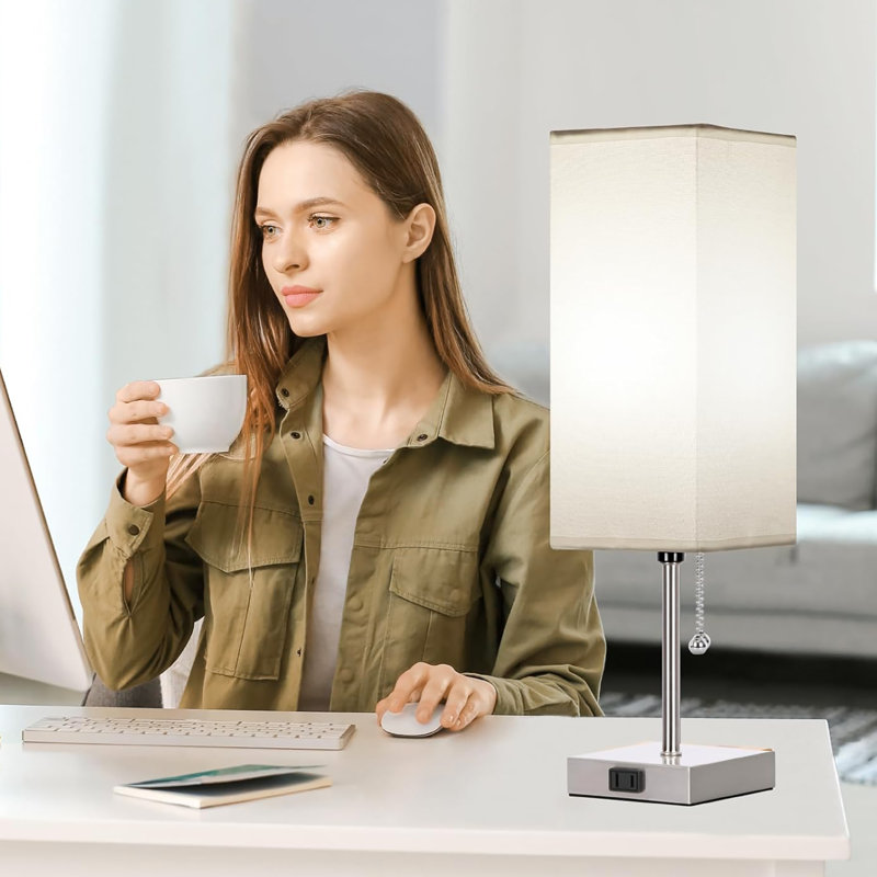 Ensemble de 2 lampes de table pour la chambre à coucher, à intensité variable 3 couleurs 18 po, avec chaînette et prises de courant, 2 ampoules incluses