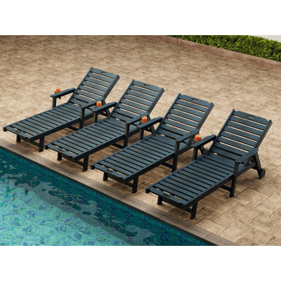 Méridienne d'extérieur surdimensionnée avec roues et dossier réglable à 5 positions avec 4 chaises, méridienne en PEHD et porte-gobelet pour piscine
