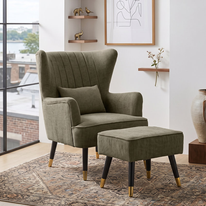 Ivanka 77Cm Wide Armchair and Ottoman, Sage Green, Velvet