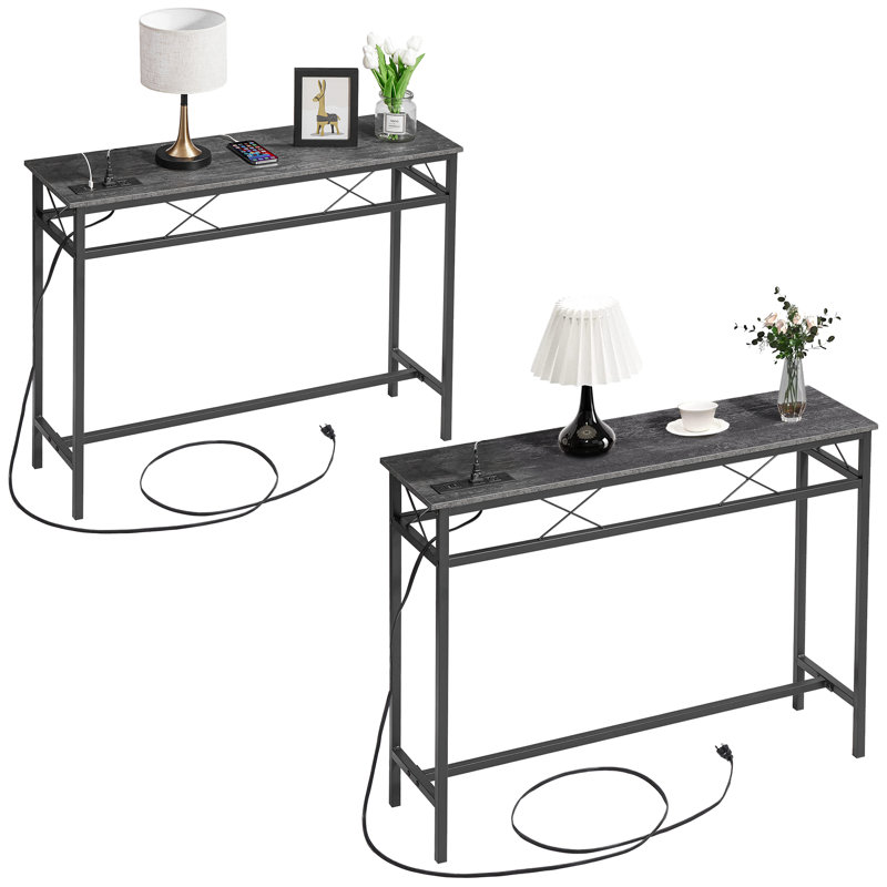 Console Ramsdell avec prises intégrées, H 31,5 po x l 39,4 po x P 11,8 po, Gris anthracite