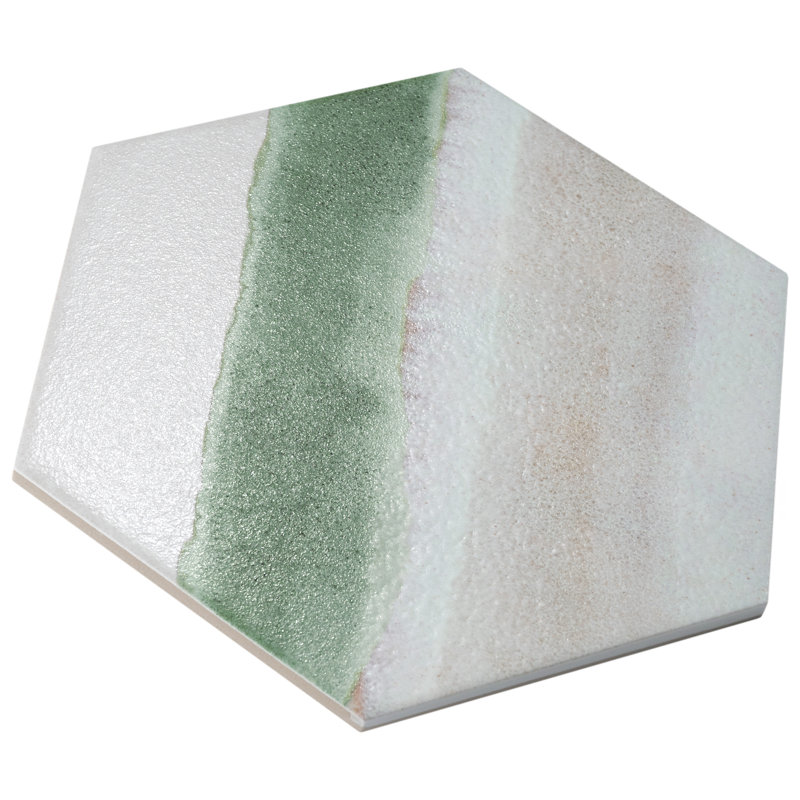 Matter Hex Canvas 8' x 9' Stone Look Wall & Floor Tile, Bone/Green