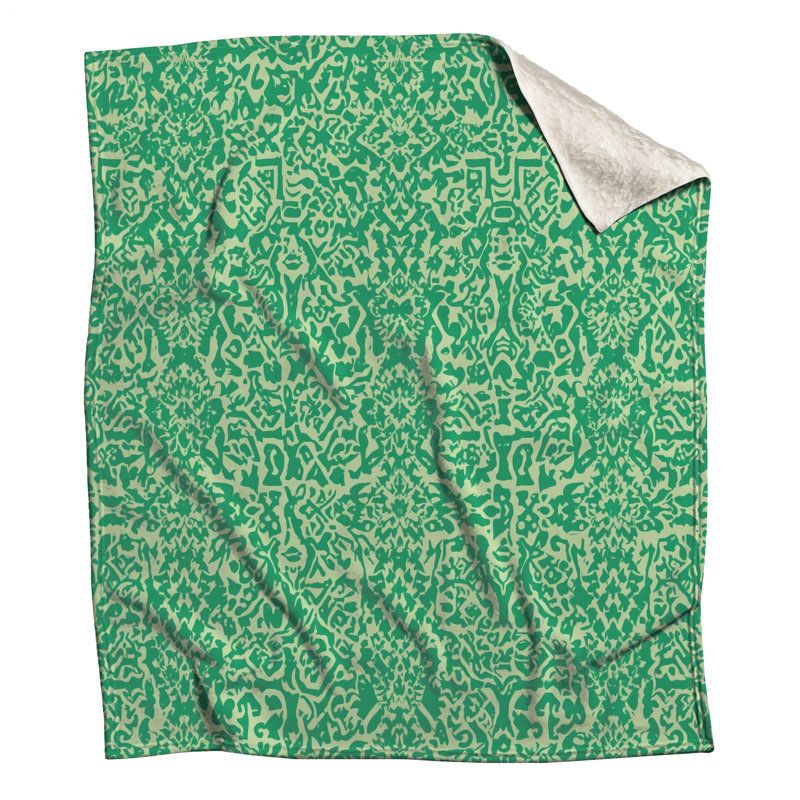 Couvertures vertes à motif complexe, L 60 po x H 80 po