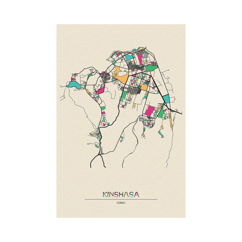 Kinshasa, DR Congo Map by Ayse Deniz Akerman - Wrapped Canvas Print, 101.6 cm H x 66.04 cm W x 1.91 cm D