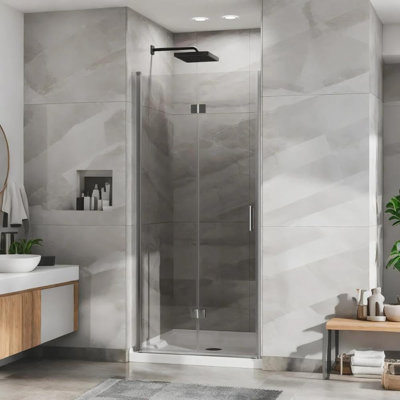 34" W X 72" H Bifold Shower Door, Semi-frameless Shower Doors With 1/4'' (6mm) Clear Sgcc Tempered Glass, Reversible Installation (chrome Finish)