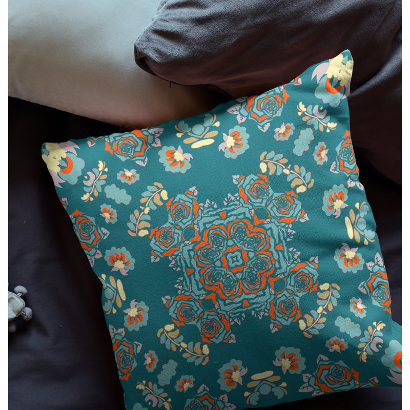  Housse et insert de coussin carré rose, 16 po x 16 po, Vert/rouge