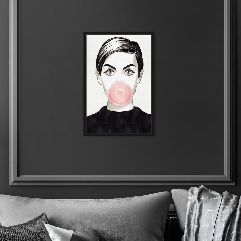 « bubblegum idole », impression, H 15 po x l 10 po, Cadre noir