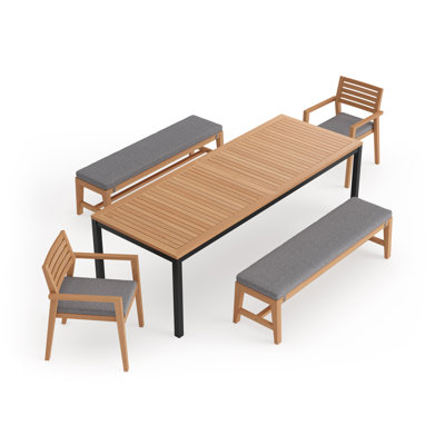 Outdoor Furniture Rhodes 5 Piece Dining Set with 96 in. Table & Bench Seating
