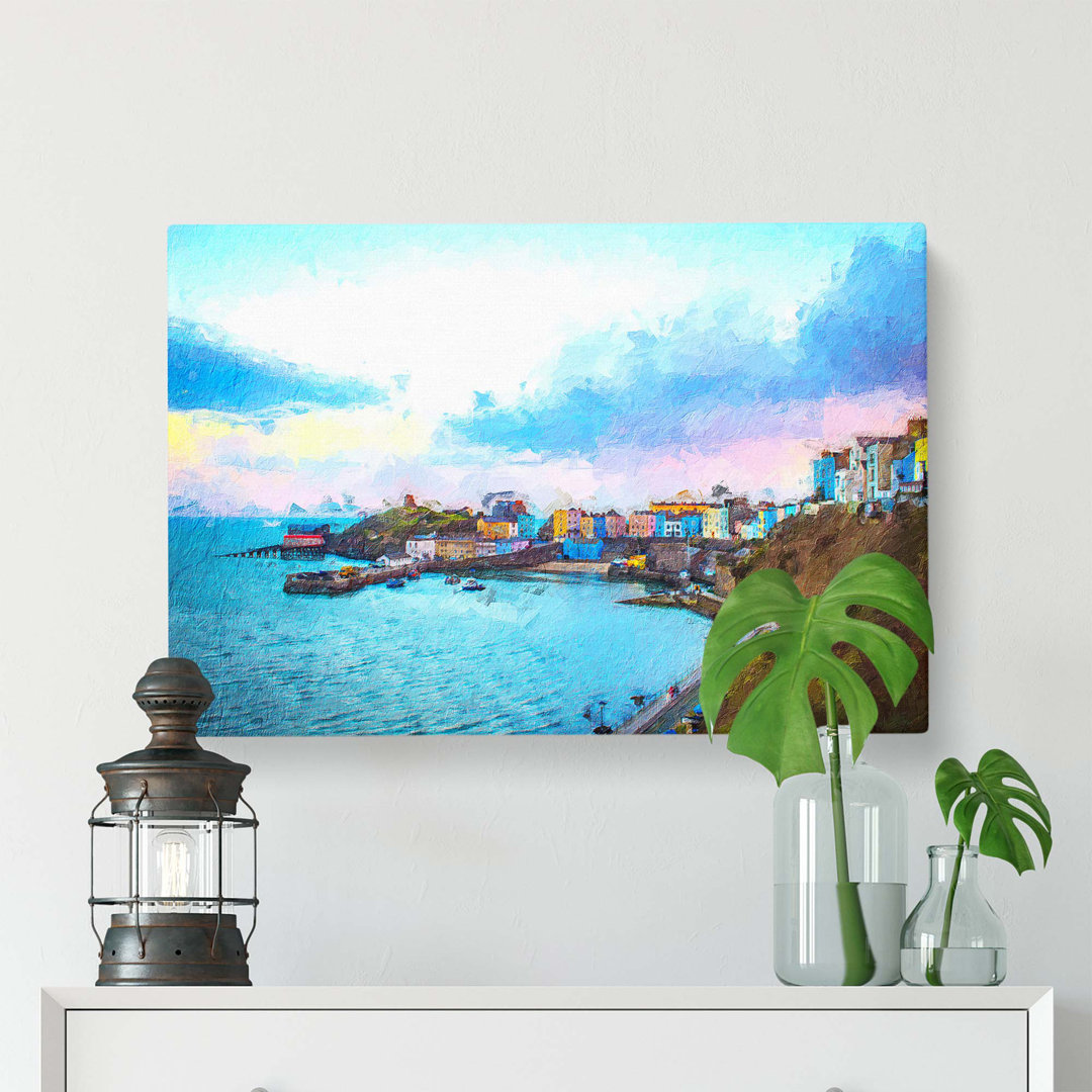 Tenby Harbour in Pembrokeshire Wales - Wrapped Canvas