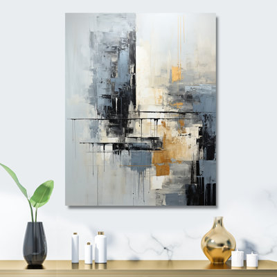 Gris et blanc, paysage urbain abstrait 2 - collages abstraits, art mural en métal