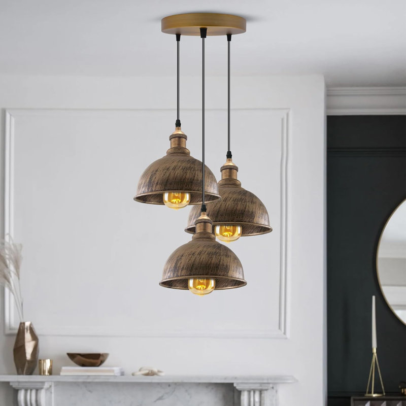 3 - Light Dome Pendant, Brushed Copper