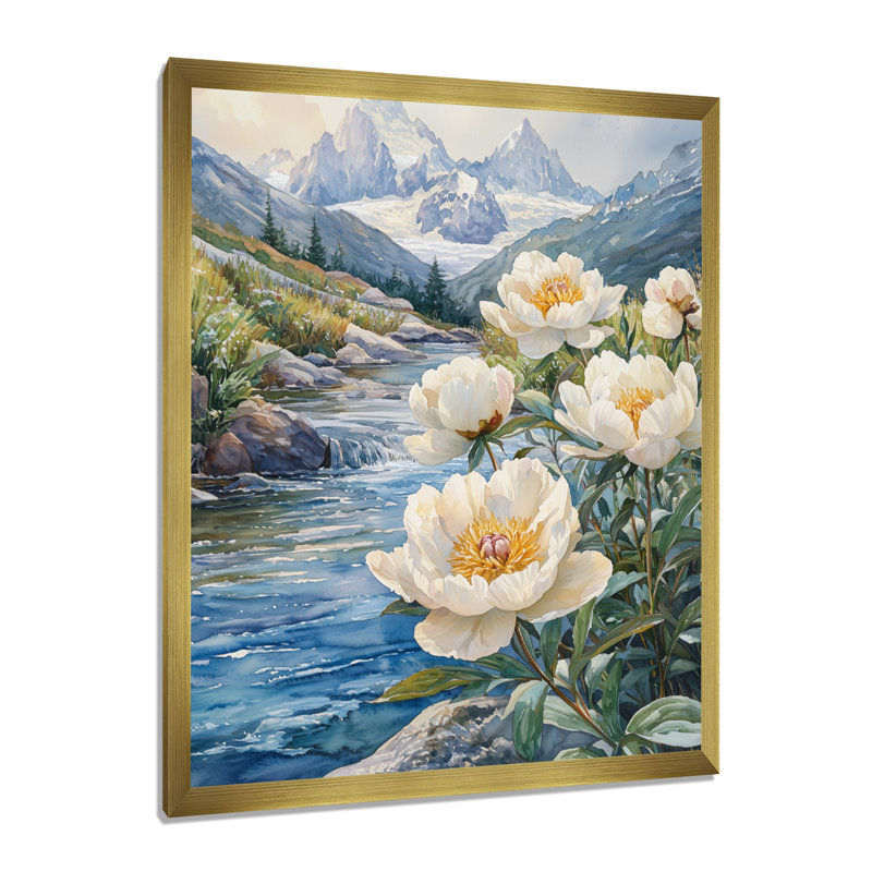 Genelle - impressions sur toile florales, H 32 po x l 24 po, Reproduction encadrée d'une seule photo, Doré