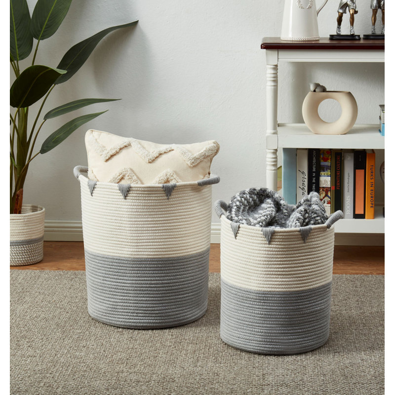 Ensemble de paniers en tissu, Gris, ivoire, blanc, H 14 po x l 12,6 po x P 12,6 po, 5