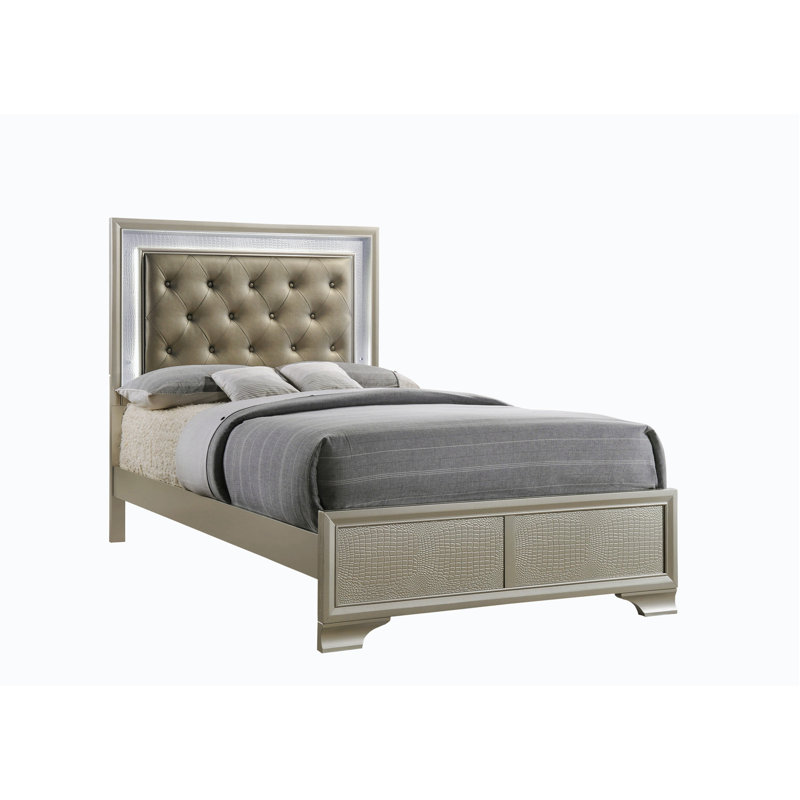 Lit plateforme tapissier Jonte, Lit simple, Champagne/argent