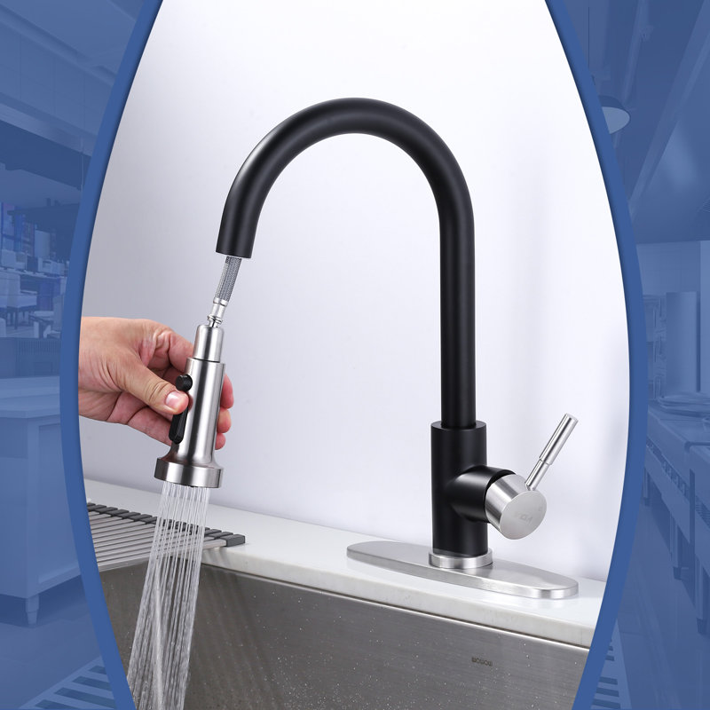 Brushed Nickel and Matte Black Pull Down Kitchen Faucet