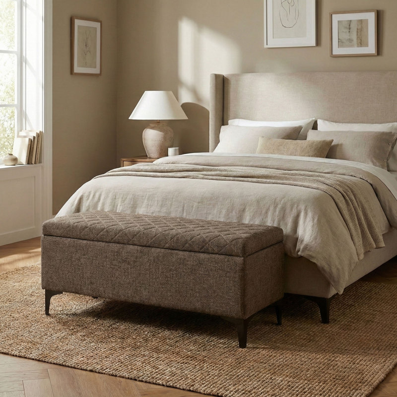 Banc de rangement rembourré Reba, Brun moyen