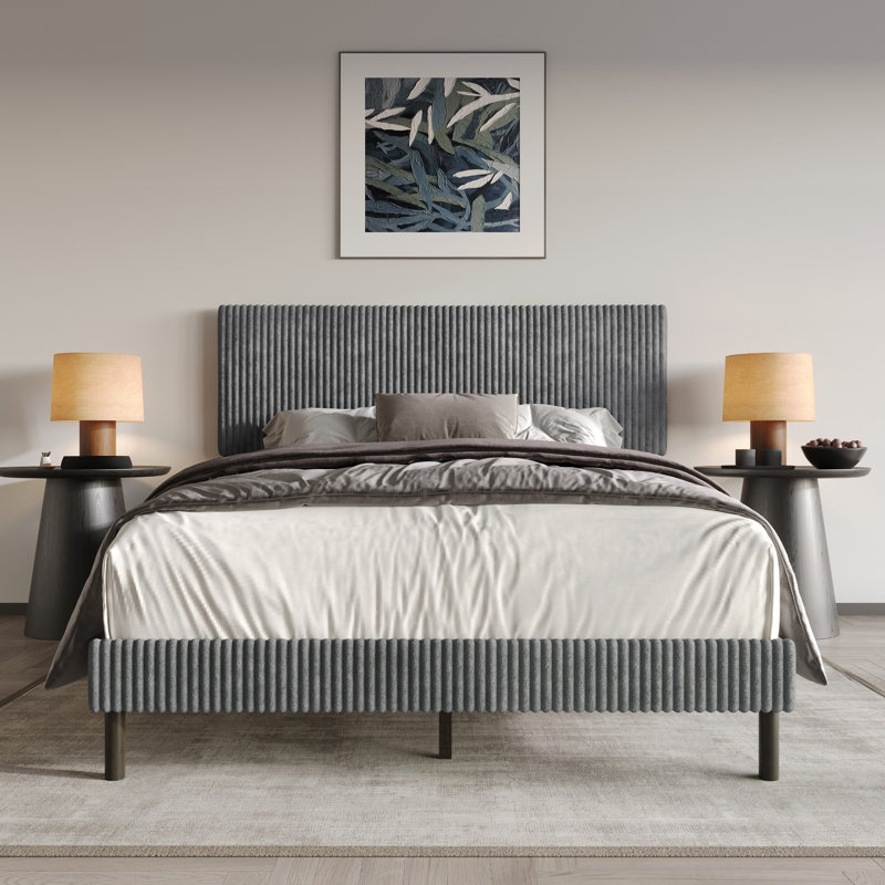 Osceola Upholstered Panel Bed, Gray, Twin