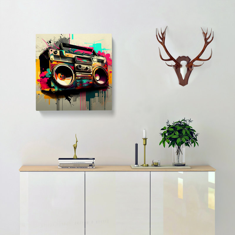 Boombox Abstract Expressionism - Wrapped Canvas, 50cm H x 50cm W x 3cm D