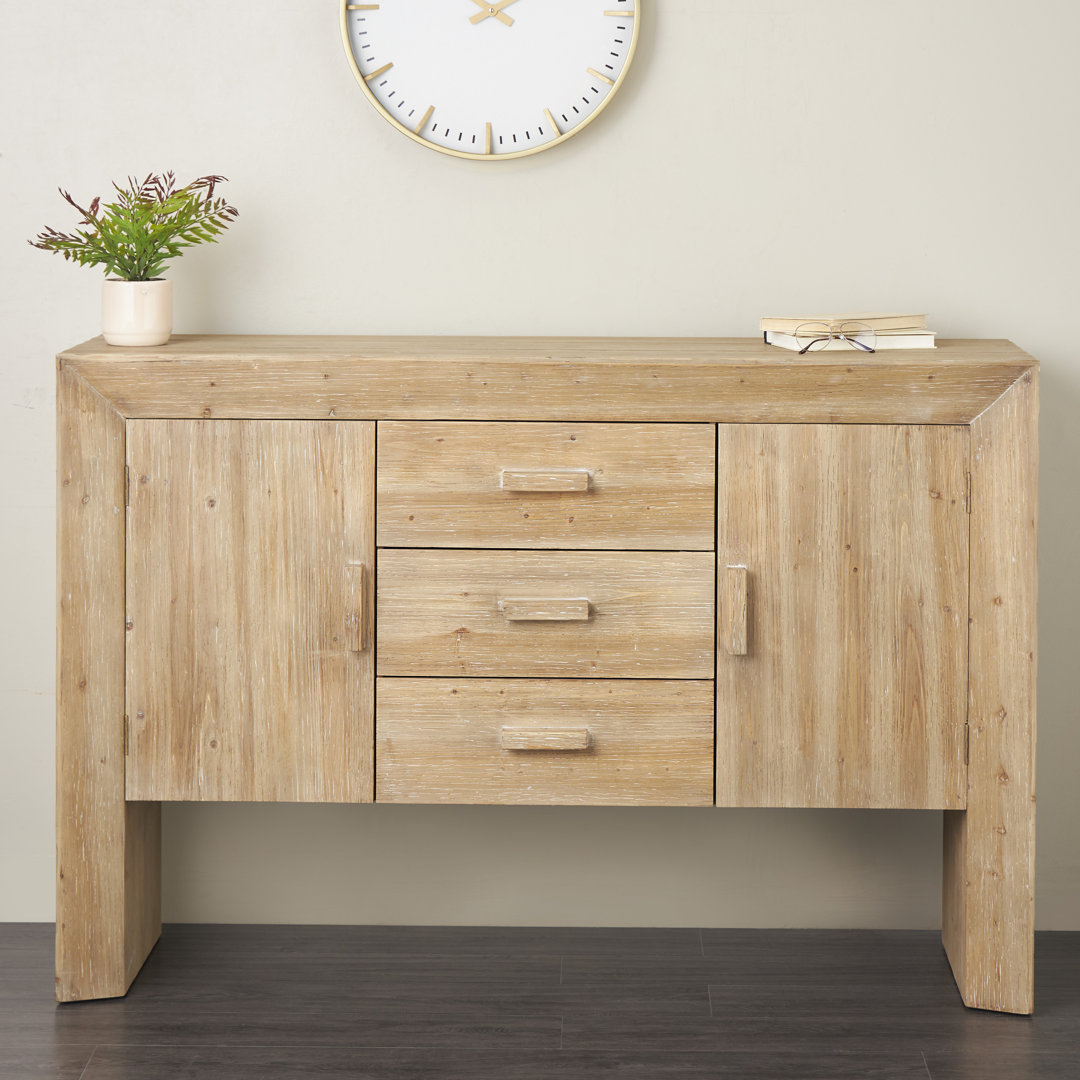Cole And Grey Wood Storage Cabinet 2 Door And 3 Drawer Buffet With Natural Wood Grains Millwood Pines