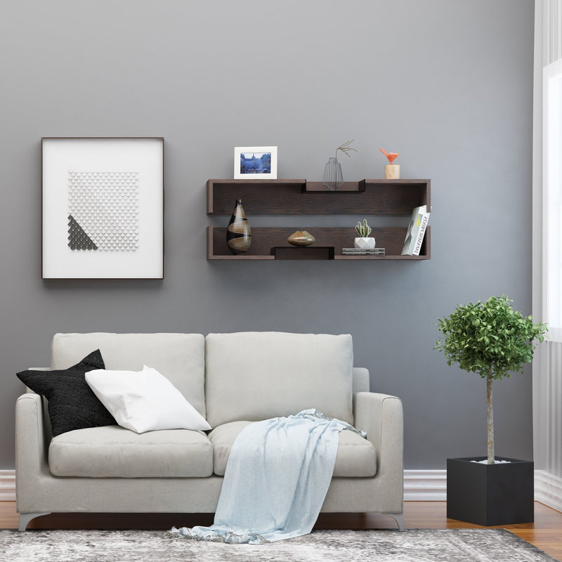 Tablette décorative 2 pièces avec tablettes réglables Abdella, Wengé