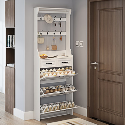 NEW White Color Shoe Cabinet  With 3 Doors 2 Drawers With Hanger
