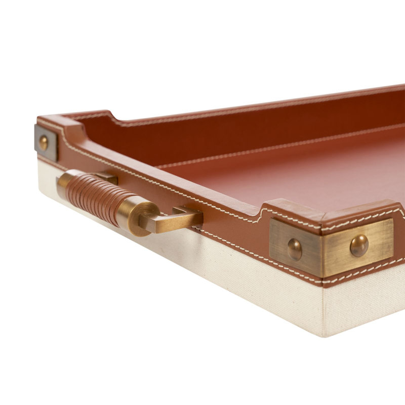 Toulon Decorative Tray, Tan/Walnut